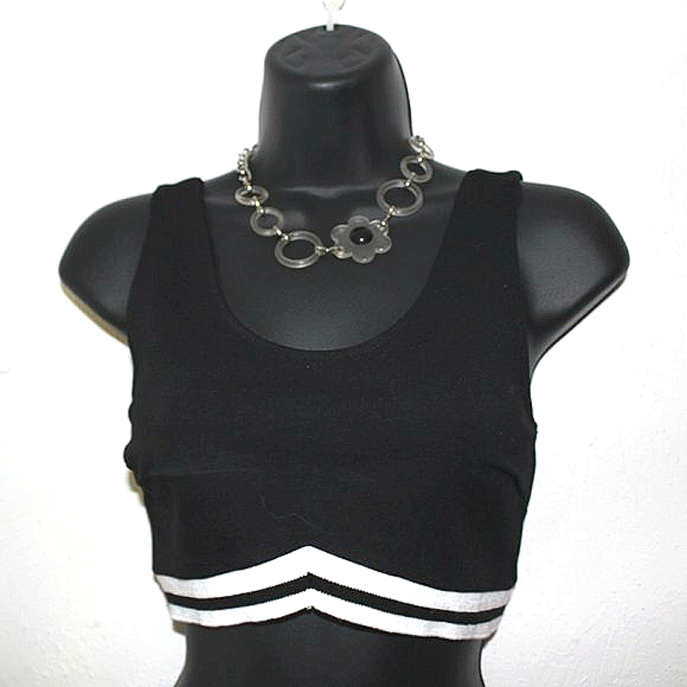 Black with White Stripes Crop Tank